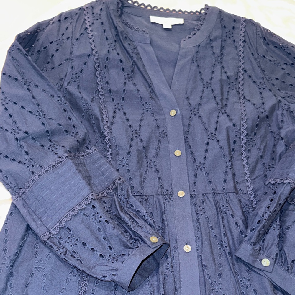 NWOT LOFT Navy eyelet Cotton dress Large Tall